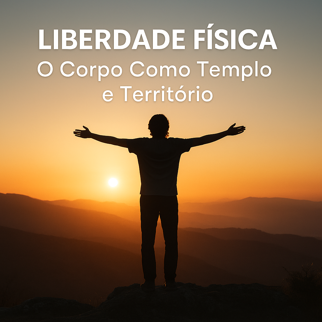 Homem de braços abertos de frente ao amanhecer simbolizando a Liberdade do corpo.